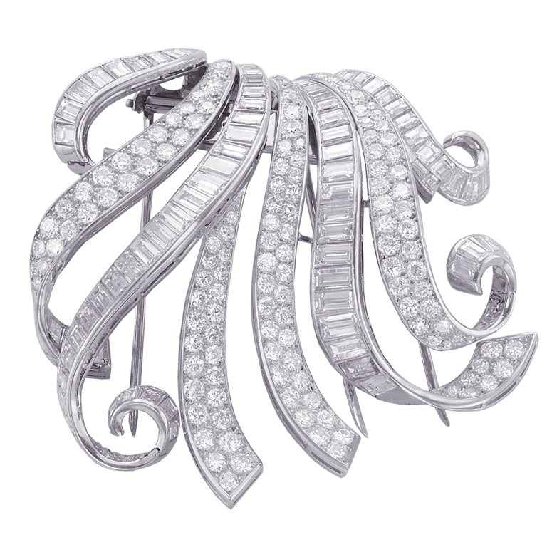 Retro Diamond Double Clip Platinum Brooch