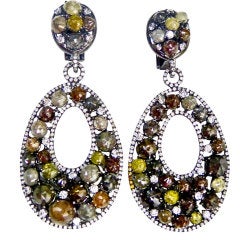 Brown, Green and Cognac European Cut Diamond Earrings