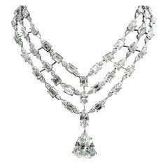 Magnificent Triple Strand Pear Shape Drop Diamond Necklace