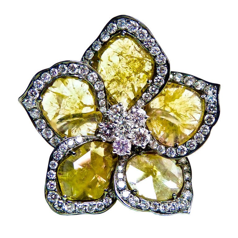 Rare Fancy Yellow Rose Cut Diamond Ring 