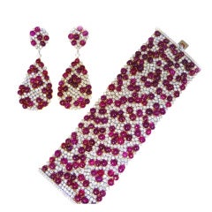 Exquisite Flexible Natural Burma Ruby Bracelet and Earrings en S