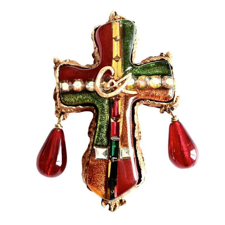 CHRISTIAN LACROIX 'Cross' Brooch 1990s at 1stDibs