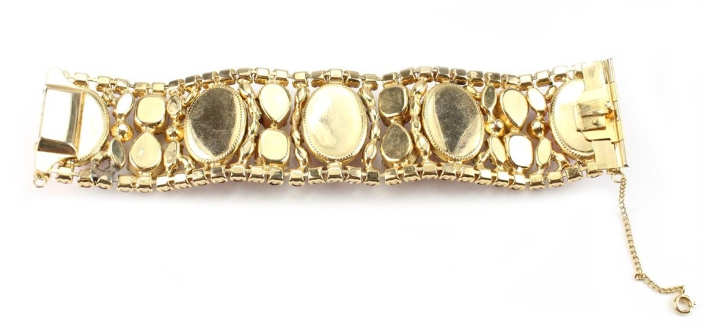 1950's Hattie Carnegie multi stone line bracelet with large pink speckled cabochons