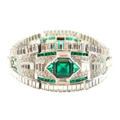 1940's Mazer Art Deco Diamante and Emerald Bracelet