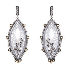 SUTRA Swirl Diamond, Rose Cuts & Carved White Jade Earrings