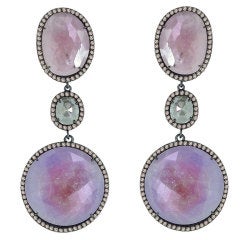 SUTRA Pinkish Purple Sapphire Slice & Rose Cut Diamond Earrings