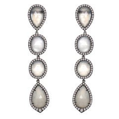 SUTRA Diamond White Moonstone 4 Tier Drop Earrings