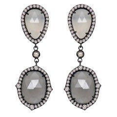 SUTRA Dangle Earrings In Diamonds & White And Grey Moonstones
