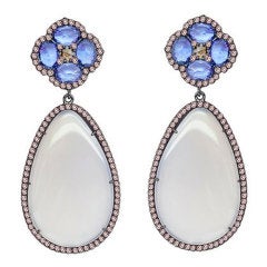 SUTRA Diamond Blue Sapphire & Grey Agate Drop Earrings