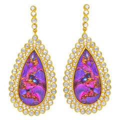 SUTRA Mauve Turquoise & Rose Cut Diamond Drop Earrings