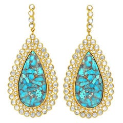 SUTRA Blue Turquoise & Rose Cut Diamond Drop Earrings