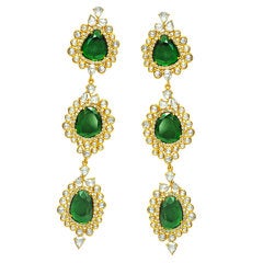 SUTRA Rose Cut Diamond and Green Tourmaline Slice  Earrings