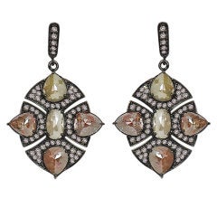 SUTRA Colored Rose Cut Diamond Earrings in Black Gold