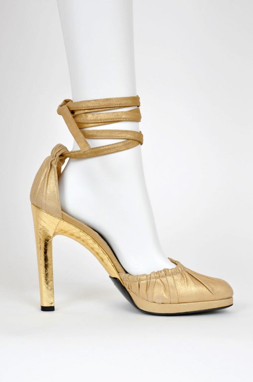 Gold Tom Ford for Gucci gold leather and snakeskin shoes