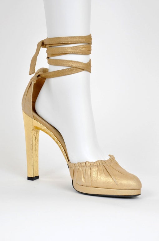 Women's Tom Ford for Gucci gold leather and snakeskin shoes