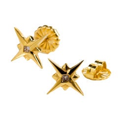 White Diamond Gold Star Earrings