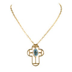 Gold Cross Charm with Topaz