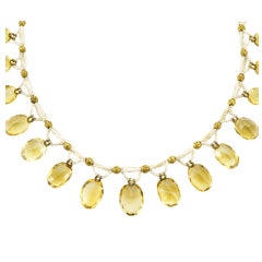 Late Victorian Citrine and Seed Pearl Necklace