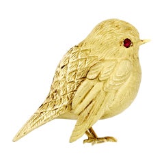 Hermès Paris Gold Bird Pin with Ruby Eye