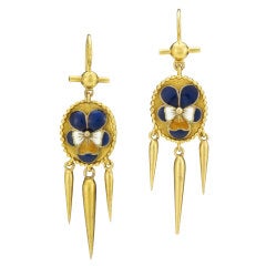 Victorian Enamel Pansy Triple Drop Earrings