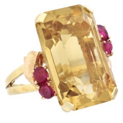 Retro Citrine and Cabochon Ruby Cocktail Ring