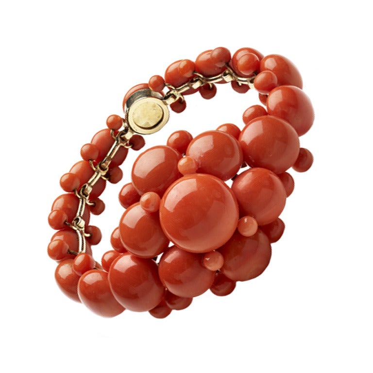 Mid Victorian Coral Button Bracelet For Sale