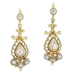 Early Victorian Natural Pearl and Rose-Cut Diamond Drop Earrings