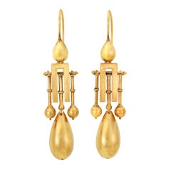 Mid Victorian Gold Pendeloque Drop Earrings