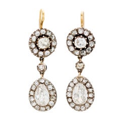 Early Victorian Diamond Cluster Drop Earrings