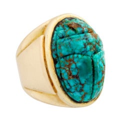Egyptian Revival Carved Turquoise Scarab Ring