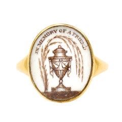 Antique Georgian Memorial Ring with Painted Sepia Urn