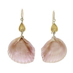 Antique Early Victorian Pink Shell Drop Earrings