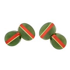 Retro Tiffany & Co. Estate Jade and Jasper Cufflinks