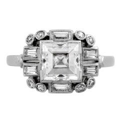 Past Era Art Deco Square Diamond Ring in an Openwork Diamond Frame 12