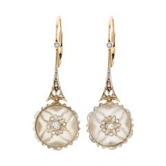 Vintage Edwardian Diamond and Carved Chalcedony Drop Earrings