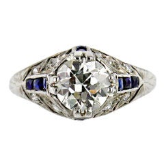 Past Era Art Deco Openwork Calibre-Cut Sapphire Diamond Ring 4