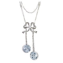 Edwardian Aquamarine Diamond Negligée Ribbon Bow Necklace