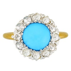 Edwardian Turquoise Diamond Cluster Ring
