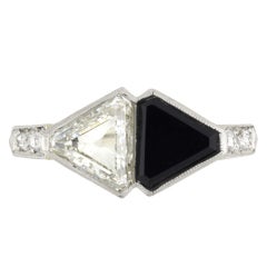 Art Deco Onyx and Diamond Triangular Twin Stone Ring