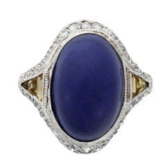 Art Deco Lapis, Citrine and Diamond Ring