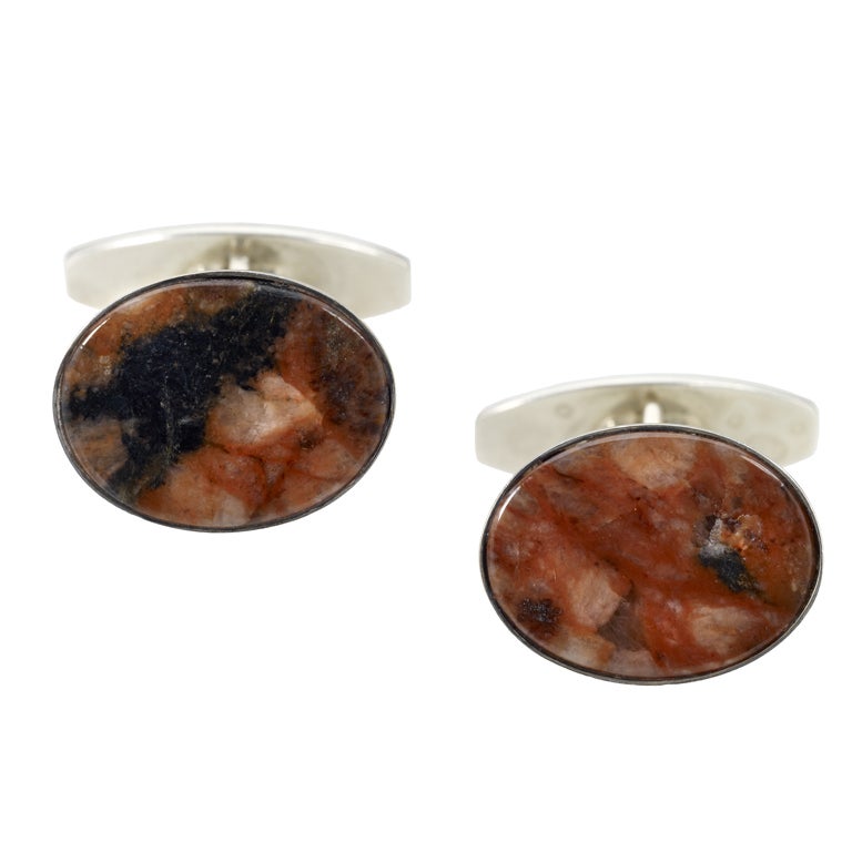 Retro Nels from Pink Granite Silver Cufflinks For Sale