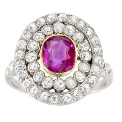 Edwardian Ruby and Diamond Oval Target Ring