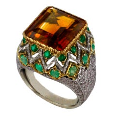 Buccellati Citrine and Emerald White Gold Ring