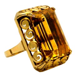 Unique Mid-Century Citrine & Gold Ring