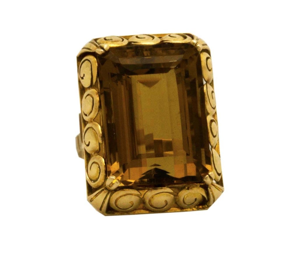 Unique Mid-Century Citrine & Gold Ring