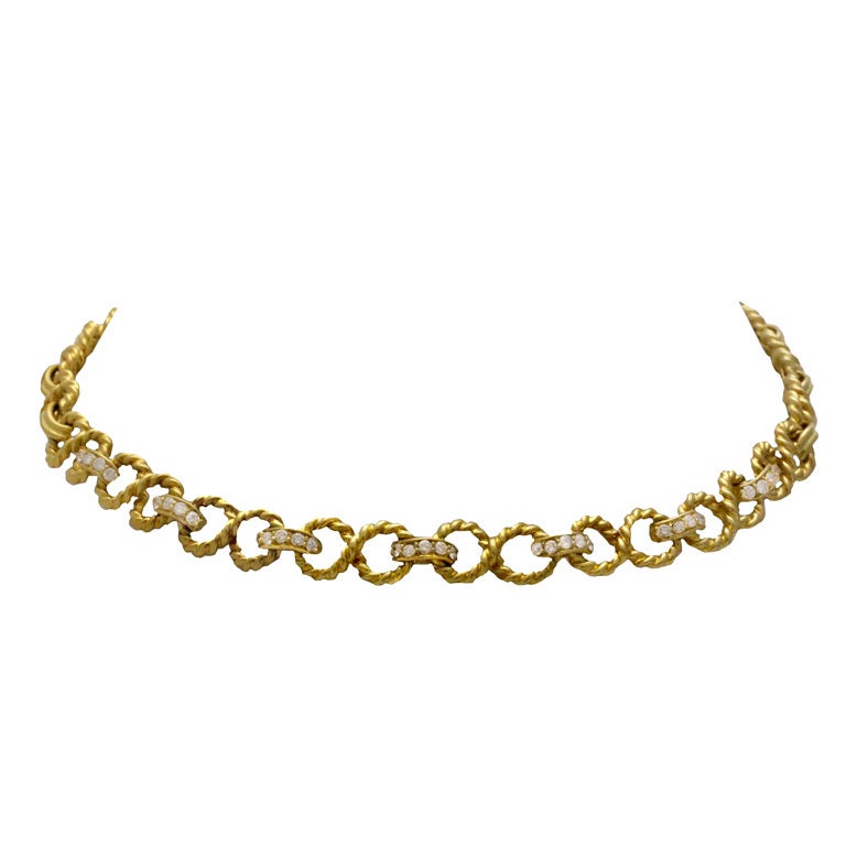 Tiffany & Co. Gold and Diamond Fluted Ribbon Necklace For Sale