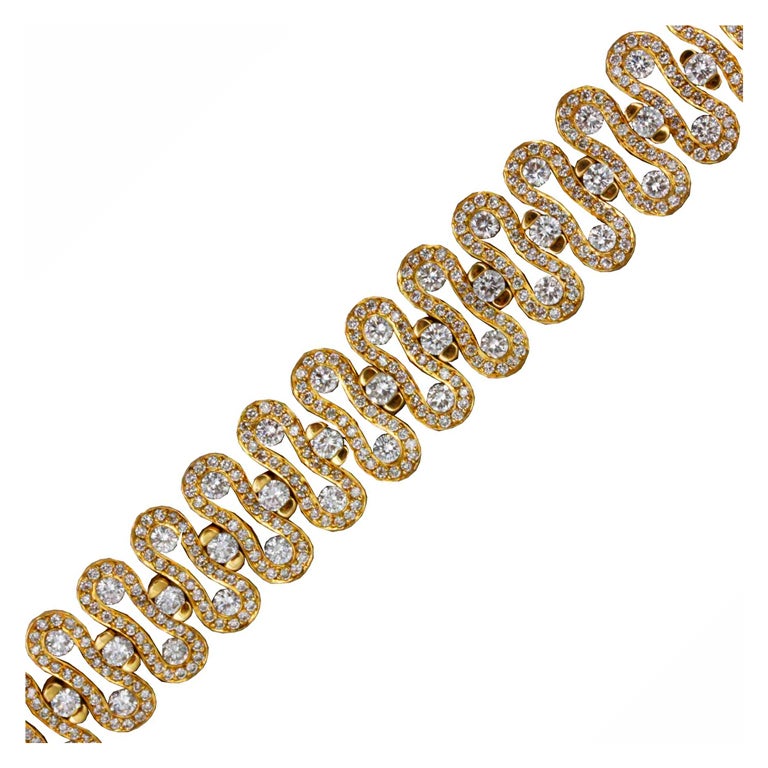 Sixties 18K Gold and Diamond Bracelet at 1stdibs