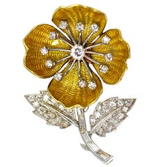 BOUCHERON Platinum, Diamond & Enameled Flower Pin