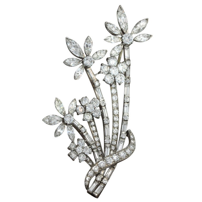 OSCAR HEYMAN Diamond Flower Pin For Sale