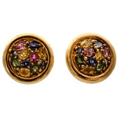 Chaumet Round Multi-Colored Sapphire Gold Earrings Chaumet Round Multi-Colored Sapphire Gold Earrings